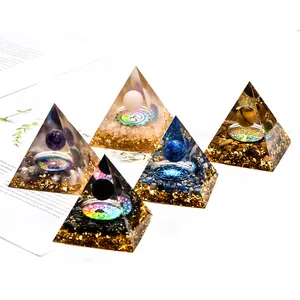 Boule d'orgone Chakra flottante en cristal couleur or, pyramide, cristaux, pour la guérison, 60mm