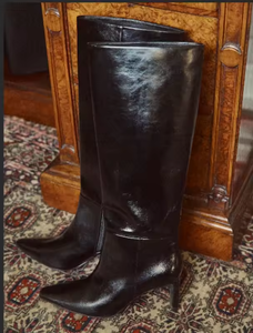 Bottes élégantes pour femmes en cuir PU, hauteur genou, talon aiguille, bout carré, fermeture éclair latérale, mode automne/hiver, bout pointu, bottes longues - Product Image 6