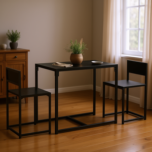 Ensemble de table à manger 3 pièces en métal noir de style industriel, meubles de cuisine et de salle à manger pour petits espaces - Product Image 2