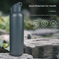 Bouteille isotherme portable de sport pour l'extérieur, double paroi sous vide, en acier inoxydable, avec paille, pour l'alpinisme, maintien au chaud 6-12 heures