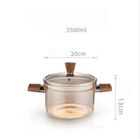 Casserole en verre borosilicate de haute qualité avec deux poignées en bois et couvercle, résistante à la chaleur, pour cuisinière à gaz et électrique