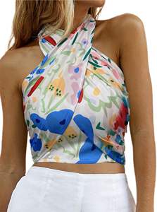 Top de Mujer Tops Sexy CrissCross Halter sin mangas Wrap Front Backless Cami Crop Top Clubbing - Product Image 6