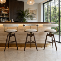 Chaises de bar nordiques / Chaises de comptoir avec dossier incurvé, tabourets de luxe, couleur de cuir personnalisée, chaises de bar en bois