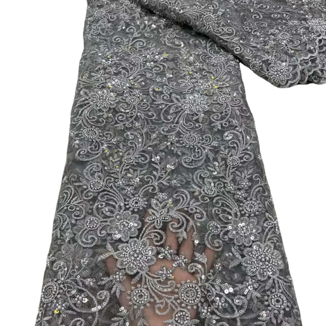 LS561 африканская кружевная ткань с бусинами и вышивкой, блестки из бисера, сетчатая ткань из сетчатой ткани для праздничного платья, свадебного платья