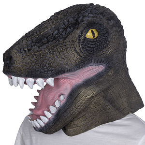 Maschera in lattice di dinosauro T-Rex <span class=keywords><strong>a</strong></span> testa intera, marrone scuro, texture realistica squamatosa, occhi gialli, denti bianchi, bocca rosa aperta, morbida e confortevole - Product Image 4