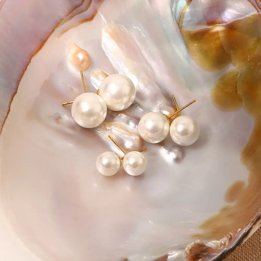 Chic classico Multi formato perla oro placcato 18K acciaio inossidabile 8mm 10mm 12mm tondo perla orecchino