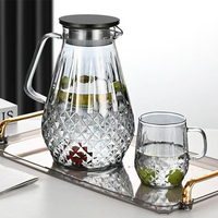 Jarra de Agua Decorativa de Vidrio Grueso Soplado a Mano, Estética y Única, Juego de Jarra de Agua de Vidrio de Lujo para Mostrador, Jarra y 6 Vasos