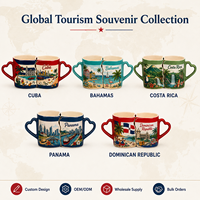 Juego de Tazas de Cerámica con Diseño de Recuerdo de Cuba, Tazas de Cerámica para Turistas con Asa en Forma de Corazón, Diseño Personalizado de Ciudades Globales, OEM, ODM, Venta al Por Mayor