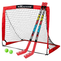 Ensemble de hockey sur sol pour enfants, but de hockey pliable avec 2 bâtons de hockey et 2 balles, jeu de hockey de rue portable pour la cour