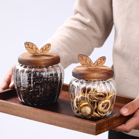 Innovatieve stijlvolle keukenwaren voorraadpot luchtdichte opbergpot keukenopbergcontainer roze kleurrijke glazen pot met houten deksel