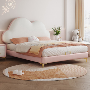 Usine garçon <span class=keywords><strong>fille</strong></span> matelas pouf rangement <span class=keywords><strong>lit</strong></span> ensemble ascenseur en cuir peluche tissu plate-forme haut-rembourré cadre en bois enfants dessin animé lits - Product Image 2