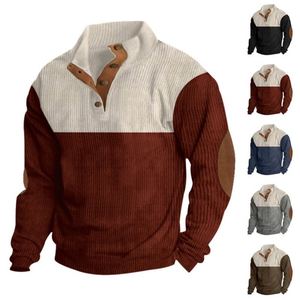 Pull à capuche en velours côtelé de poids lourd avec logo brodé sur le devant coupe régulière pour hommes hiver 100% polyester col rond - Product Image 2