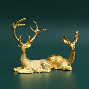 Nordic Style Standing and Sitting Reindeer Gold Christmas Deer Ornaments Desktop Decor