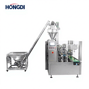 Automatic 8-Station Rotary Pouch Powder Packing <b>Machine</b> with Screw Elevator, SUS304 Auger Filler Bagging System - Product Image 1