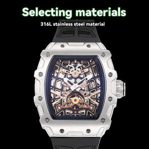 Orologio Meccanico Sportivo in Acciaio Inossidabile Placcato Argento con Vetro Zaffiro e Cinturino in Gomma FKM, Impermeabile 3ATM - Product Image 4