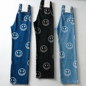 BUFA prezzo all'ingrosso stampa viso sorridente vita alta Plus Size Jeans Boyfriend <span class=keywords><strong>donna</strong></span> <span class=keywords><strong>pantaloni</strong></span> dritti azzurri - Product Image 2