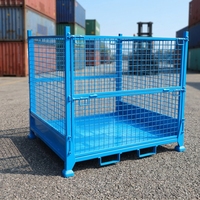 Conteneur de stockage en fil métallique pliable et empilable pour entrepôt, cage à palettes robuste