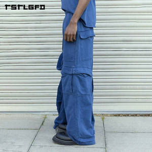 Pantalon de survêtement cargo en molleton épais coupé et cousu, multi-poches, coupe oversize, style streetwear, délavage vintage, baggy, vente en gros - Product Image 3