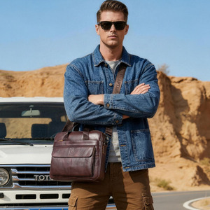 BULLCAPTIAN Brand Men's Genuine Leather Retro Luxury Soft <b>Briefcase</b> Large Capacity Laptop Business Crossbody Bag Lightweight - Product Image 2