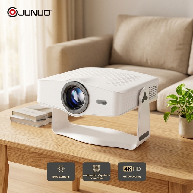 JUNUO J500 LCD Projector 500 ANSI Lumens 1080P Android 14 Auto Focus Home Theater