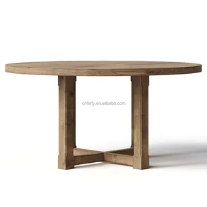 einfaches design innene Küche möbel 4-teiliger runder tisch eiche tisch massivholz runder holz esstisch mit 6 stühlen