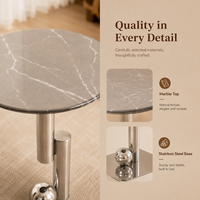 Table d'appoint ronde moderne de luxe, écologique, avec plateau en marbre et base en acier inoxydable pour salon