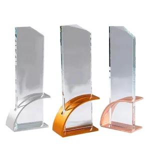Factory New Design Logo Text Sandblasting Flower Shaped Business Gift Crystal Glass Trophy Award