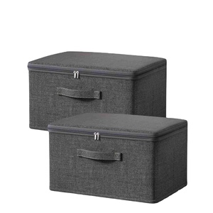 Paniers de rangement pliables en tissu coton et lin avec couvercle zippé, lavables, pour l'organisation des vêtements dans les placards et étagères - Product Image 1