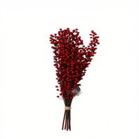 Frutos Rojos Artificiales de Plástico de Alta Calidad, 6 Ramas, 12 Bayas Cada Una, Técnica de Pulverización, Modelo 11922, Decoraciones Navideñas, China