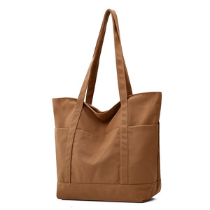 Sac fourre-tout en toile personnalisé <span class=keywords><strong>avec</strong></span> logo pour femme, <span class=keywords><strong>avec</strong></span> <span class=keywords><strong>poche</strong></span> <span class=keywords><strong>extérieure</strong></span>, sac de courses réutilisable, fermeture éclair supérieure - Product Image 3