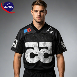 QZFSO Custom Hip Hop Vintage Sublimation Soccer T Shirt American Football Uniform <b>Top</b> Rhinestone Mesh Fabric Rugby Sport Jersey - Product Image 1