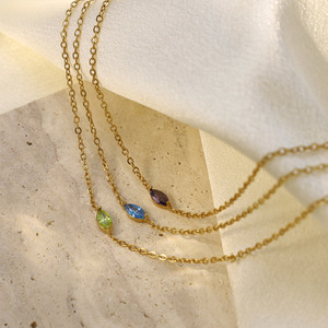 European American Fashion Stainless Steel Necklace Water Drop Shape Bezel Set Colored Zircon Clavicle Chain Daily Wear Leisure - Product Image 2