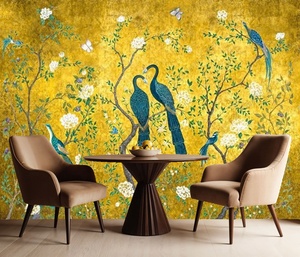 <span class=keywords><strong>Carta</strong></span> <span class=keywords><strong>da</strong></span> <span class=keywords><strong>Parati</strong></span> in Tessuto di Seta con Motivi Floreali e <span class=keywords><strong>Uccelli</strong></span> Dorati per Camera <span class=keywords><strong>da</strong></span> Letto e Soggiorno, Murale Botanico Grande su Misura - Product Image 3