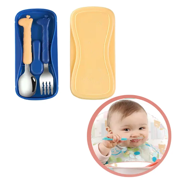 Hot Sale Fütterung Baby Kid Silver war Set Besteck Set Lebensmittel qualität PP Kunststoff Edelstahl Kinder Löffel und Gabel