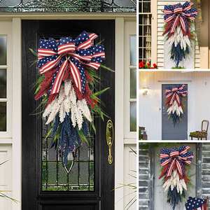 Ghirlanda Patriottica per il Giorno dell'Indipendenza Americana, Decorazione Floreale per Porta d'Ingresso, Ghirlanda Primaverile in Tessuto - Product Image 2