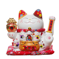 Figurine en céramique et porcelaine de chat porte-bonheur blanc Art Déco japonais pour la décoration de la maison - Charme porte-bonheur Bst-cat006
