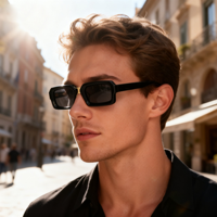 Lunettes de soleil rectangulaires tendance avec logo personnalisé, verres dégradés UV400, monture en acétate de luxe avec pont métallique, pour femmes et hommes