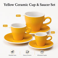 Ensemble tasse et soucoupe en céramique jaune personnalisé, plusieurs tailles (80 ml, 180 ml, 280 ml), logo OEM, vente en gros, tasse à café pour café