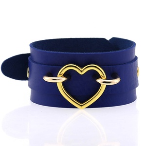Woman <strong>Man</strong> Punk Goth Double Layer PU Leather Wrist Bracelet Heart Buckle Anime Sexy Bondage <strong>Bangles</strong> - Product Image 5