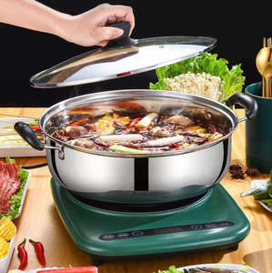Precio de fábrica 28cm Acero inoxidable Uso general Hotpot Acero inoxidable Sopa <span class=keywords><strong>Olla</strong></span> Utensilios de cocina <span class=keywords><strong>Olla</strong></span> de leche multiusos, Sartén plana - Product Image 6