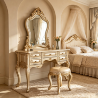 Ensemble de coiffeuse de luxe en bois massif sculpté doré, style français européen, pour chambre à coucher, villa, hôtel, OEM ODM, vente en gros