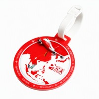Étiquette de bagage ronde en PVC, carte de voyage Asie, design avion, porte-carte d'identité, étiquette de bagage personnalisable, logo sur mesure, cadeau de voyage en gros