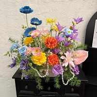 Bouquet de fleurs artificielles en gros pour mariage, rose rouge, rose vif, orange, hortensia, décoration de centre de table pour mariage - Grande Vente