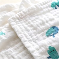 Gaze de coton froissée double couche à impression numérique personnalisée, motif baleine océanique, MOQ 1 pièce, couverture d'emmaillotage personnalisée, serviette de bain, housse de poussette