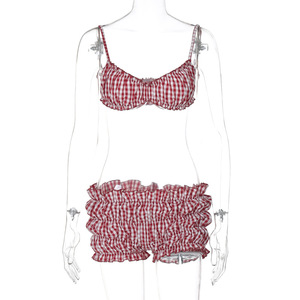 K6400-wholesale <span class=keywords><strong>abbigliamento</strong></span> Boutique donna 2025 Plaid 2 pezzi Shorts Set Lounge Wear Set donna - Product Image 3