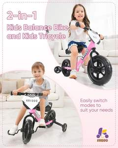 KRIDDO Vélo d'équilibre rose 2 en 1 Tricycle pour tout-petits Pédales détachables <span class=keywords><strong>Roues</strong></span> d'entraînement escamotables pour enfants de <span class=keywords><strong>18</strong></span> <span class=keywords><strong>mois</strong></span> <span class=keywords><strong>3</strong></span> ans DIY - Product Image 2