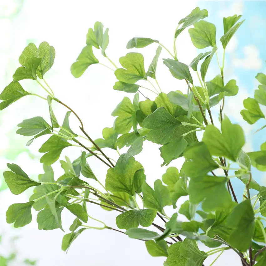 C342 de alta calidad de plástico Artificial planta de hoja de Ginkgo Maidenhair árbol hecho a mano verde flores