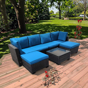 Ensemble <span class=keywords><strong>de</strong></span> canapé en rotin en acier sectionnel 7 pièces, canapé <span class=keywords><strong>de</strong></span> <span class=keywords><strong>jardin</strong></span> extérieur en forme <span class=keywords><strong>de</strong></span> U avec tabourets, ensemble <span class=keywords><strong>de</strong></span> canapé <span class=keywords><strong>de</strong></span> <span class=keywords><strong>jardin</strong></span> économique et <span class=keywords><strong>pas</strong></span> <span class=keywords><strong>cher</strong></span> - Product Image 2