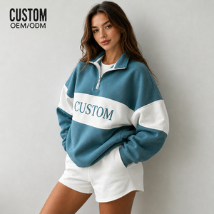 Sudadera Oversize Personalizada para Mujer con Cremallera de Cuarto, Bordado, Estampado, Bloques de Color, Tallas Grandes, Casual, Tipo Pullover, Fabricante de Chándales - Product Image 2