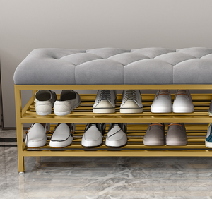 Sgabello Moderno <span class=keywords><strong>in</strong></span> Velluto con Gambe <span class=keywords><strong>in</strong></span> Metallo, Design Classico, Pouf Lungo per Cambiarsi le Scarpe, per Divano e Letto - Product Image 5